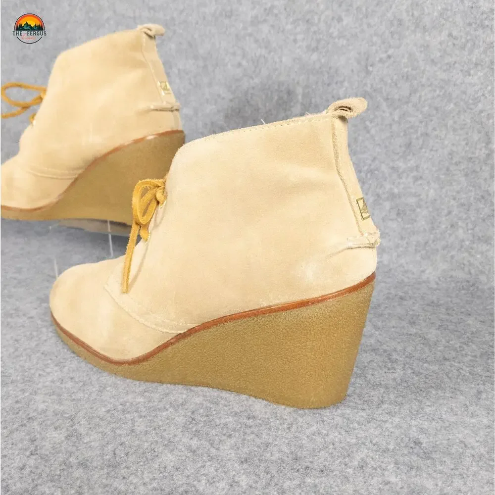 Sperry Top Sider Harlow Booties Beige Lace-Up Wedge Heel Women's Size 8.5M